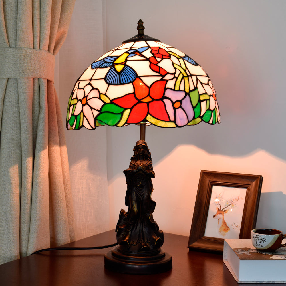 Tiffany Stained Glass Table Lamp with Female Base