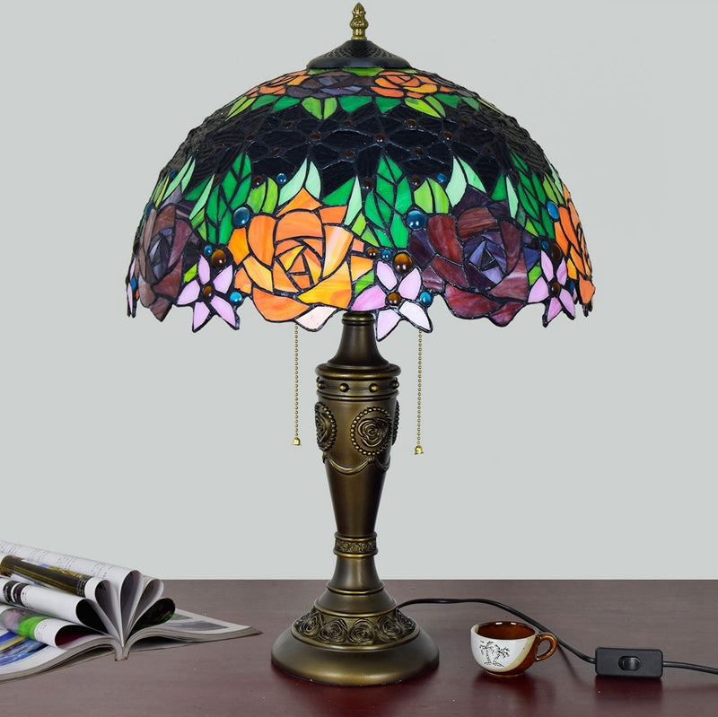 Tiffany Stained Glass Table Lamp with Rose Motifs