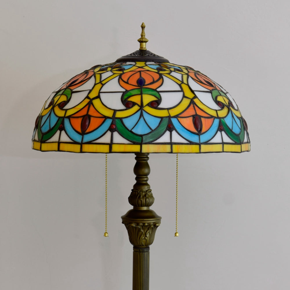 Tiffany Stained Glass Table Lamp with Sculpted Base