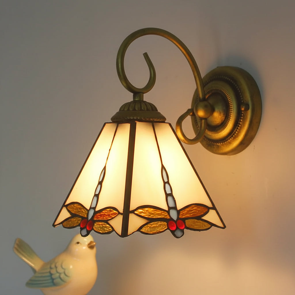 Tiffany Stained Glass Wall Sconce with Dragonflies