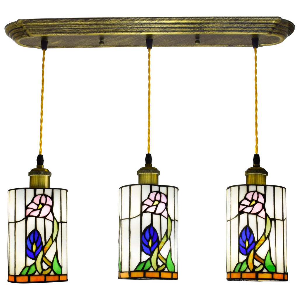 Tiffany Style 3-Light Pendant Light with Pink Flowers