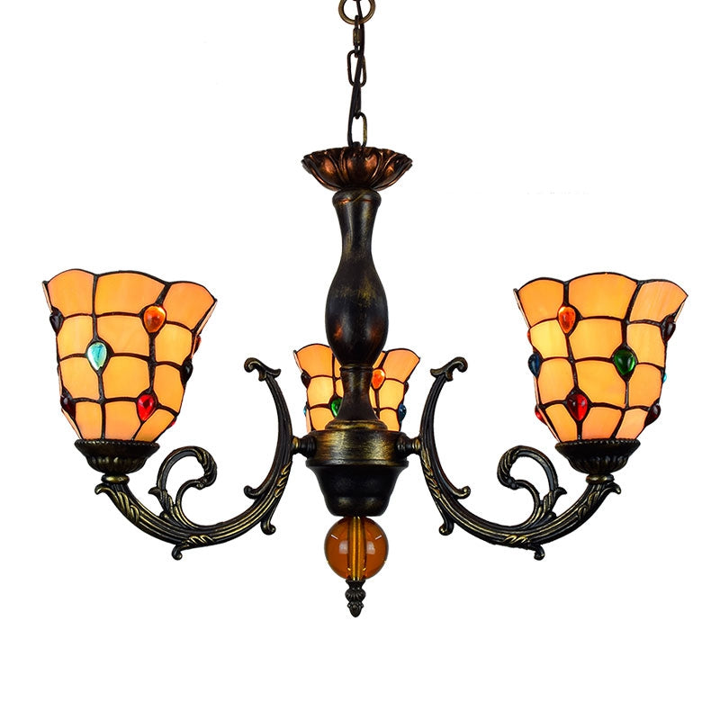 Tiffany Style 5-Light Amber Glass Chandelier