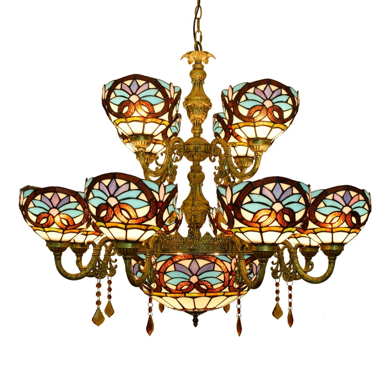 Tiffany Style 9-Light Stained Glass Chandelier