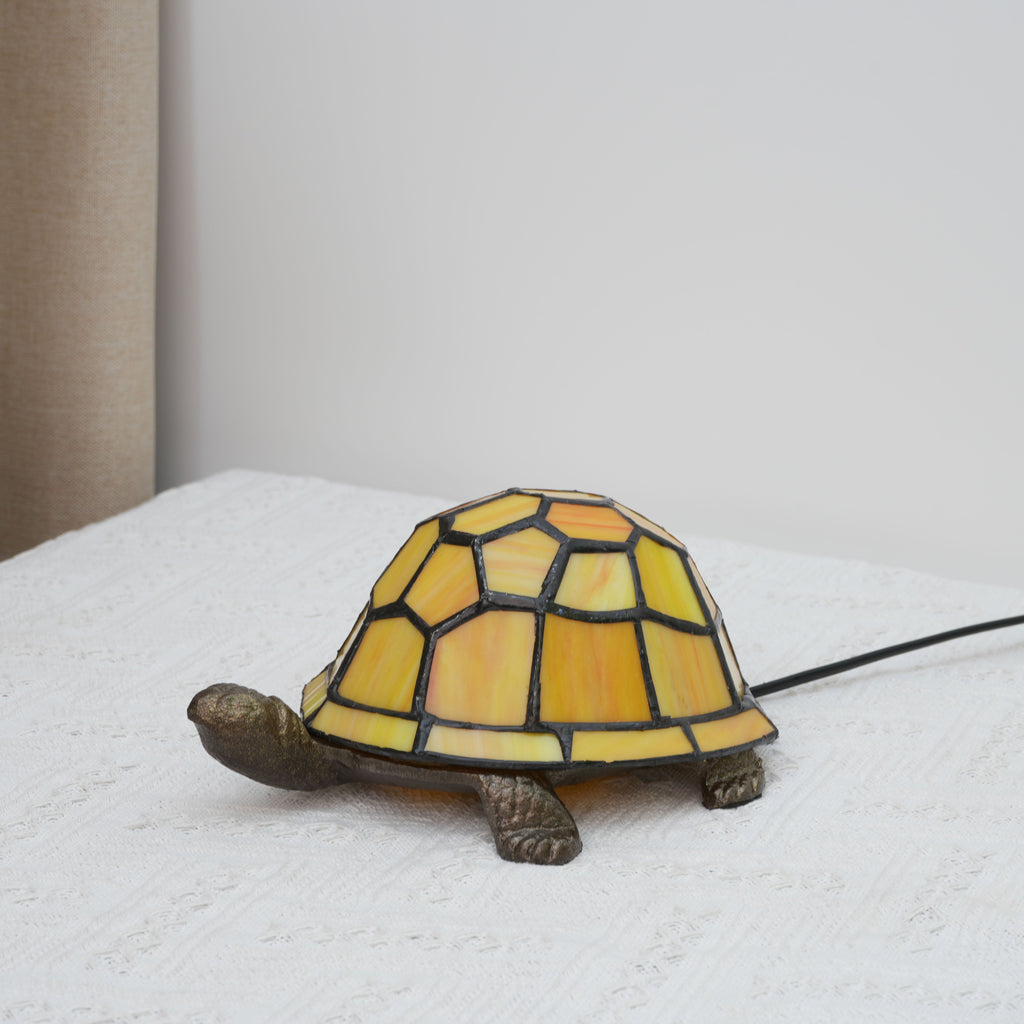 Tiffany Style Amber Glass Turtle Table Lamp