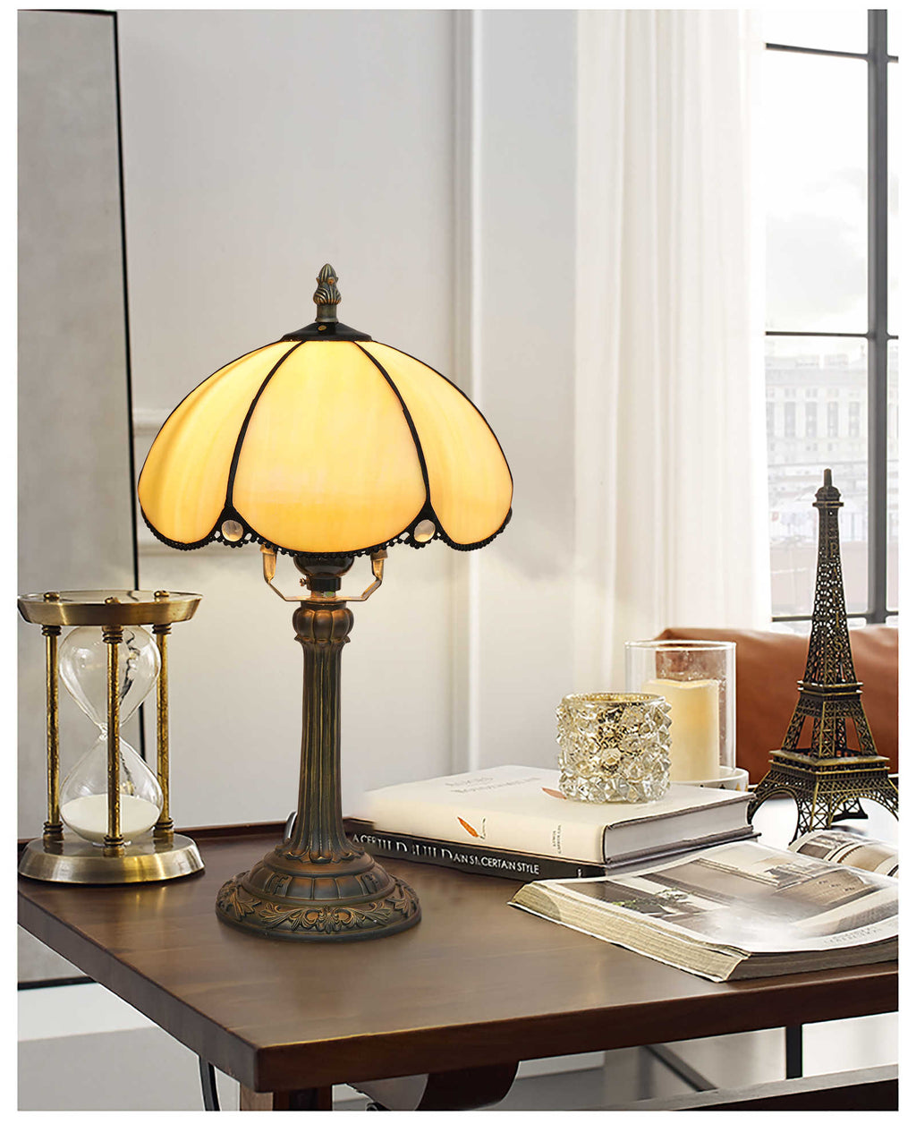 Tiffany Style Amber Stained Glass Table Lamp