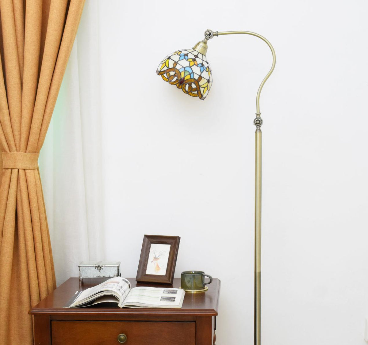 Tiffany Style Antique Bronze Stained Glass Floor Lamp