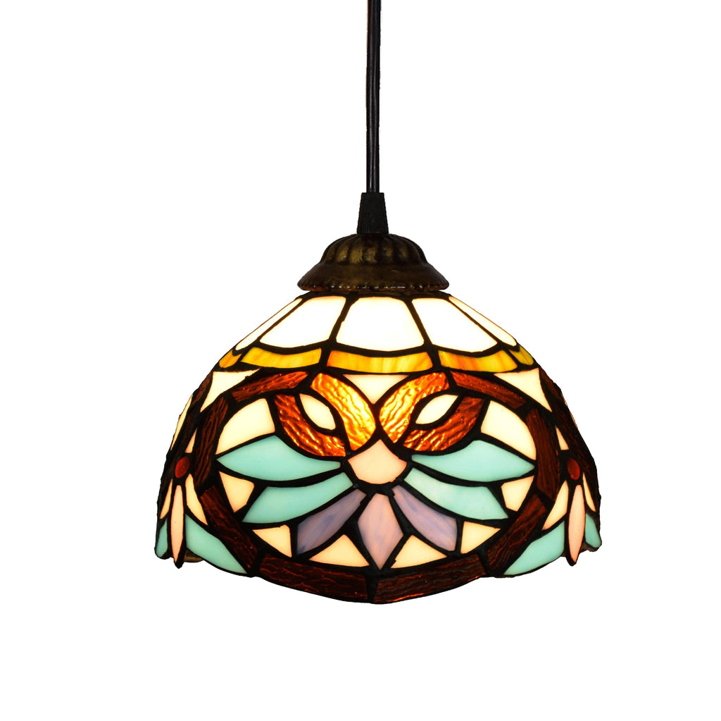 Tiffany-style Aqua and Amber Tinted Glass Pendant Light