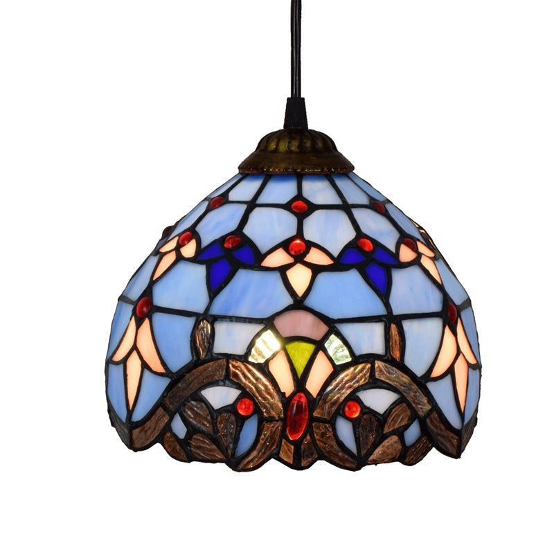 Tiffany Style Blue Stained Glass Pendant Light