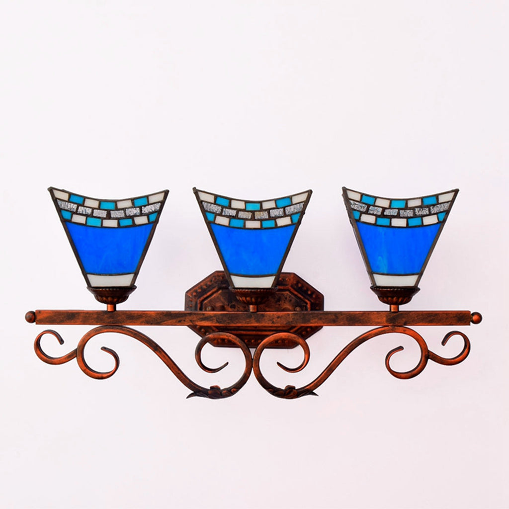 Tiffany Style Blue Stained Glass Triple Wall Sconce