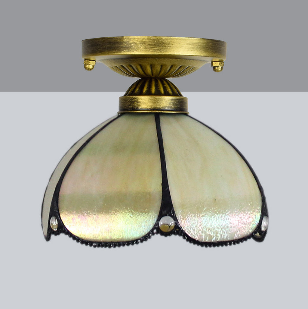 Tiffany Style Ceiling Light in Mother-of-Pearl and Patinated Brass