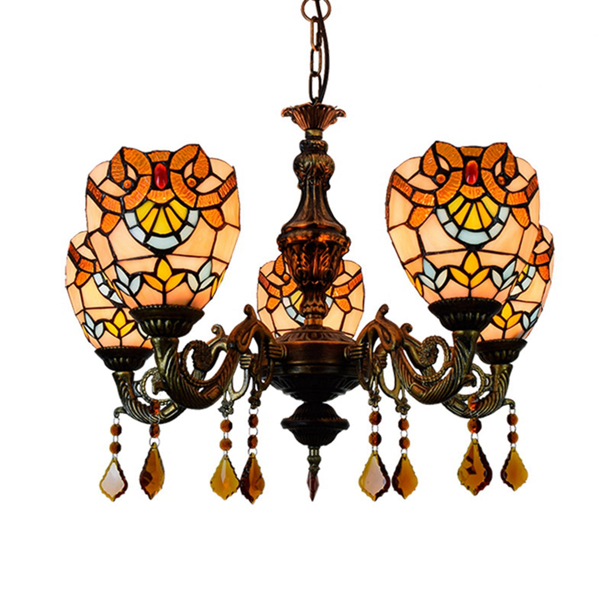 Tiffany Style Chandelier in Aged Bronze with 5 Lights