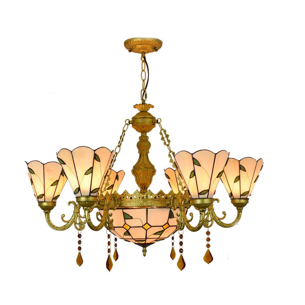 Tiffany Style Chandelier in Floral Stained Glass, Bronze
