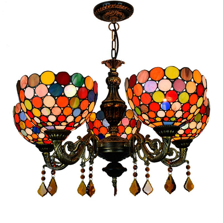 Tiffany Style Chandelier with Multicolor Mosaic, 5 Lights