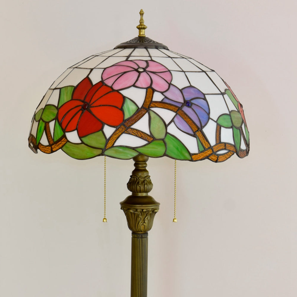 Tiffany Style Floor Lamp in Floral Stained Glass and Bronze