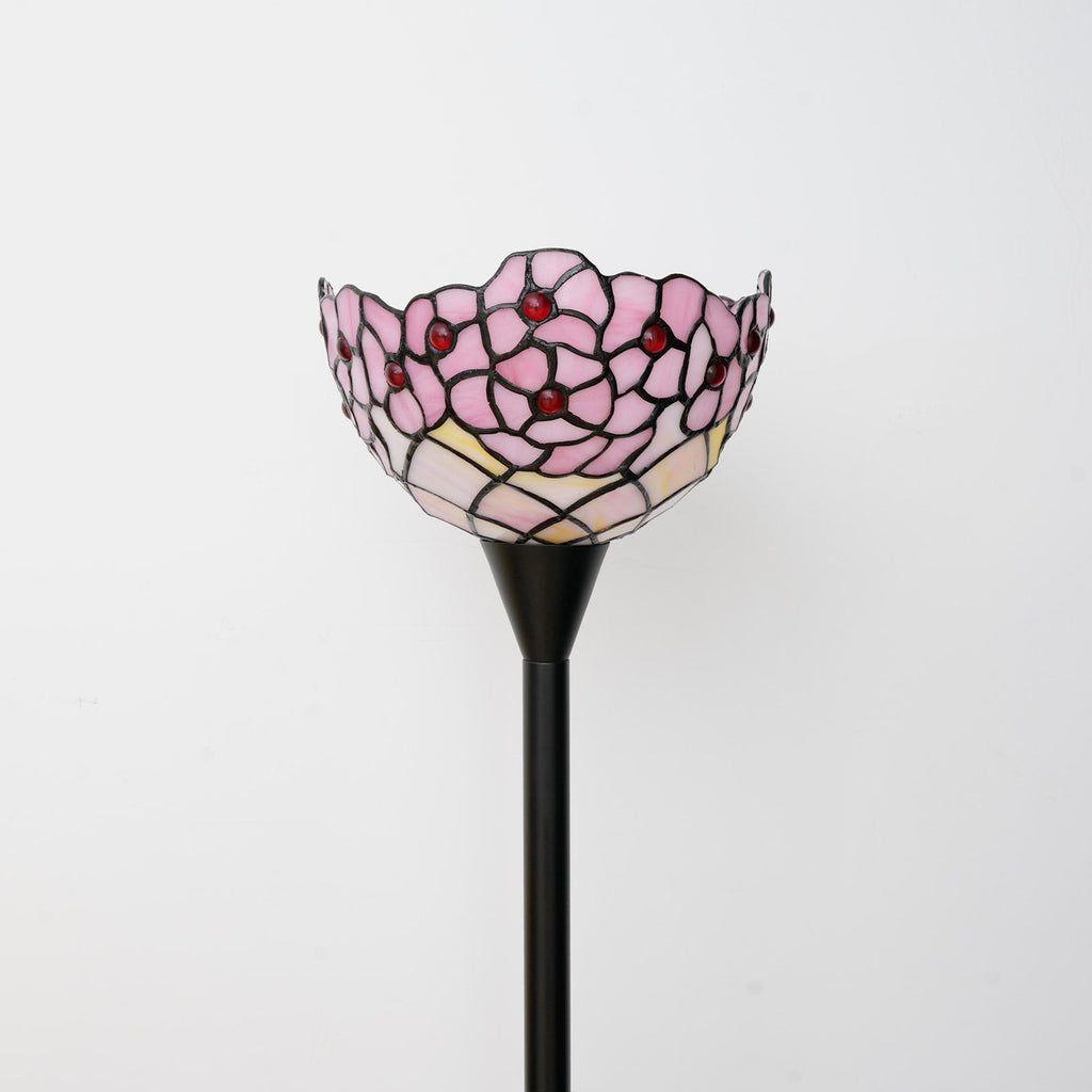 Tiffany Style Floor Lamp in Pink Floral Stained Glass