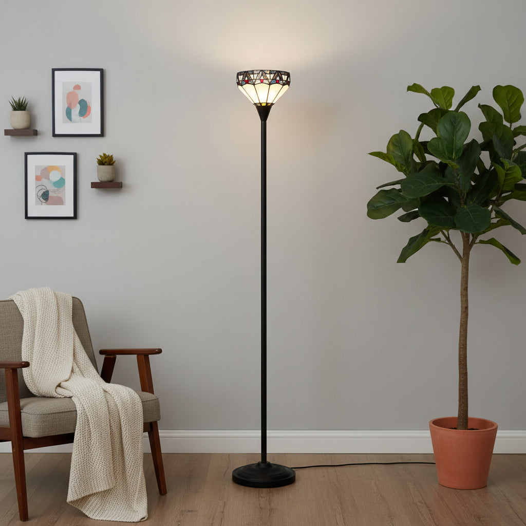 Tiffany Style Floor Lamp with Geometric Stained Glass Shade