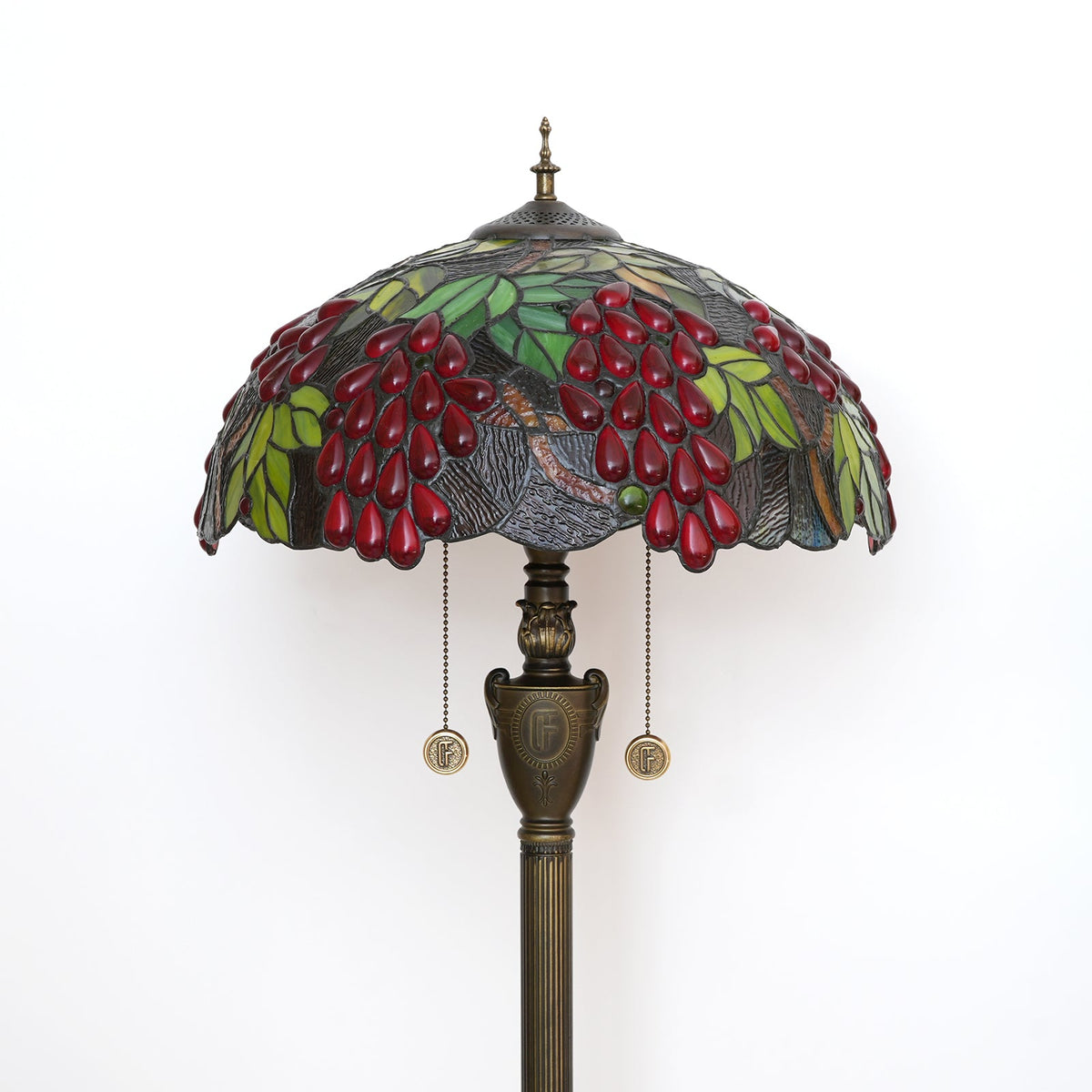 Tiffany-style floor lamp with red clusters