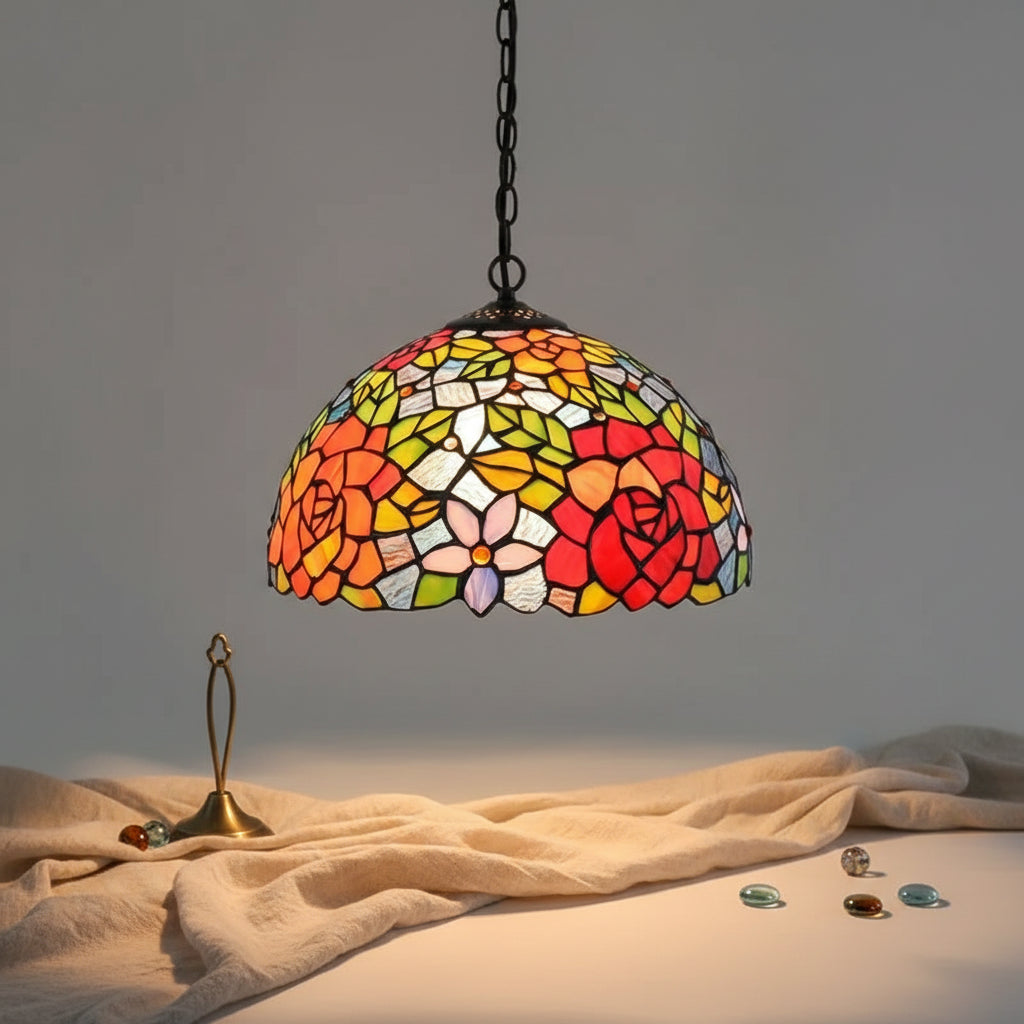 Tiffany Style Floral Pendant Lamp Multicolor