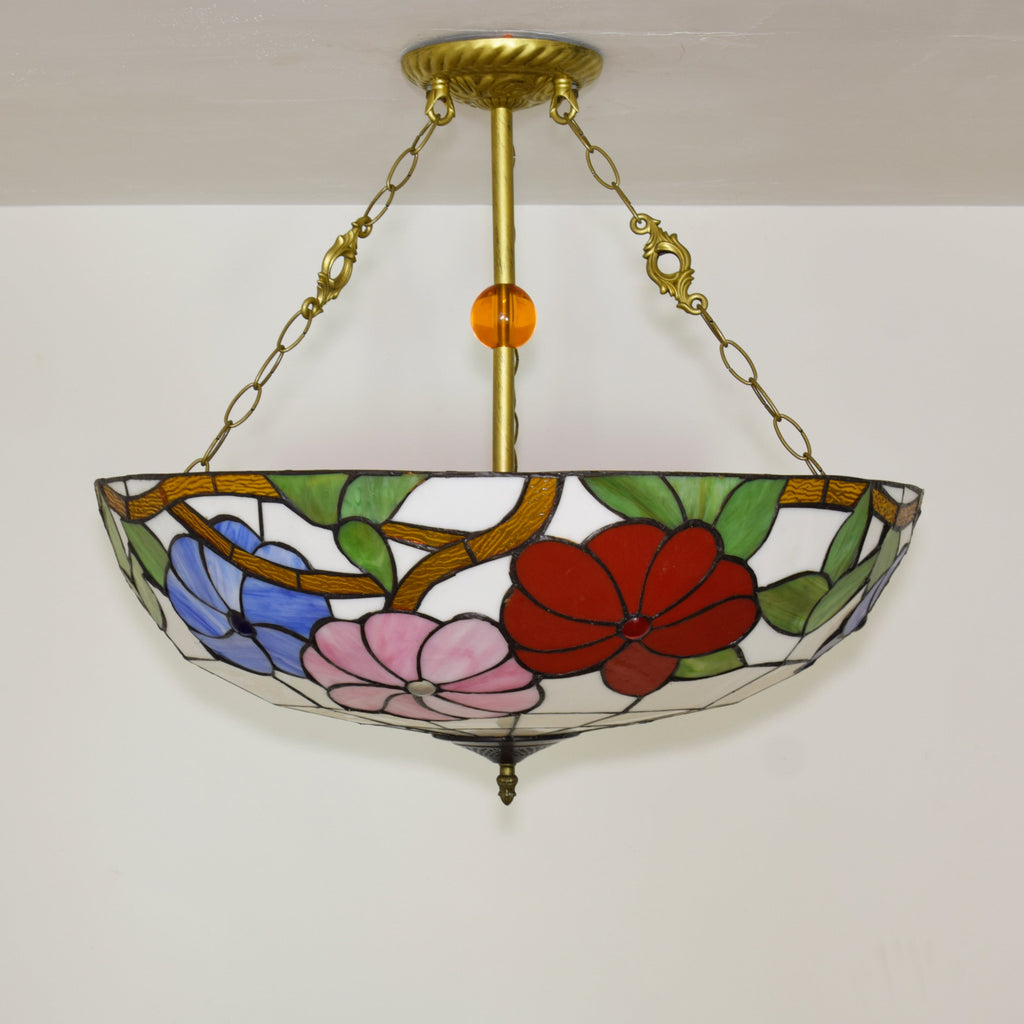 Tiffany Style Floral Stained Glass Ceiling Light with Gold Chains