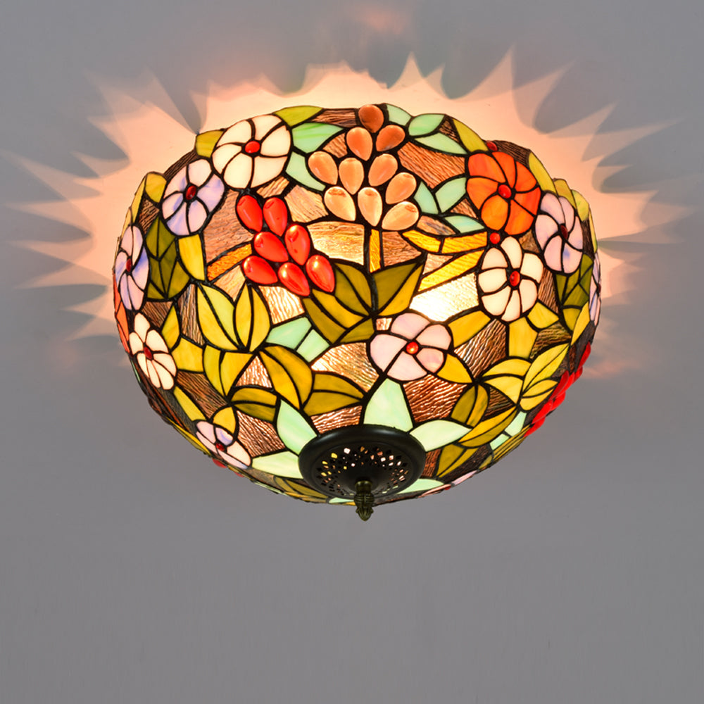Tiffany Style Floral Stained Glass Dome Ceiling Light