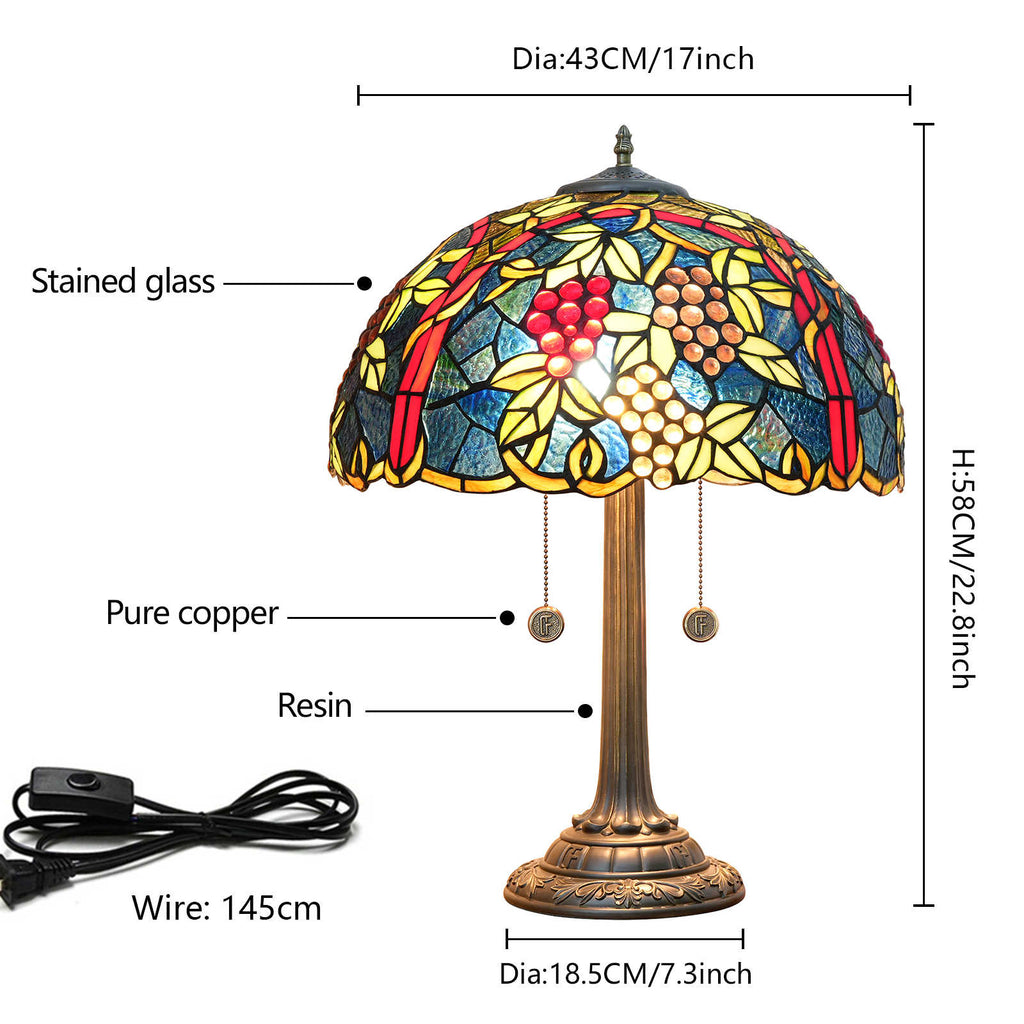 Tiffany-style Fruit Table Lamp in Glass and Copper
