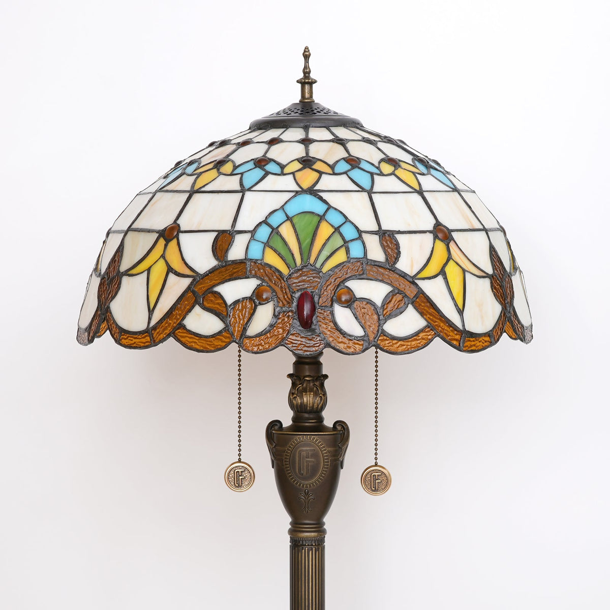 Tiffany Style Lamp in Multicolored Stained Glass and Bronze