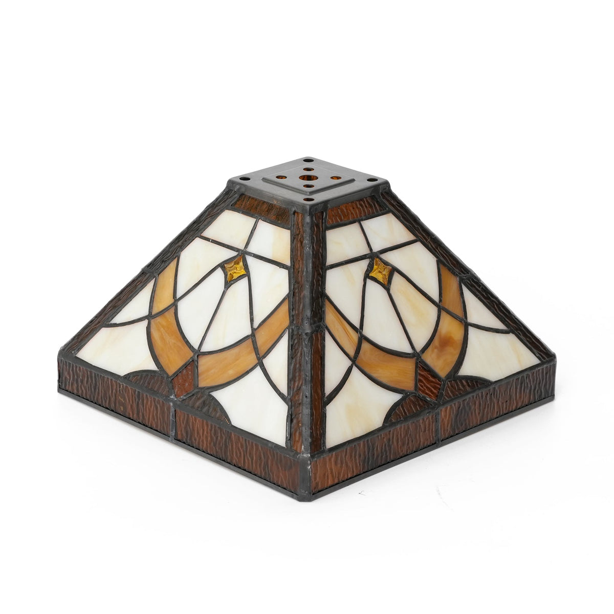 Tiffany-style lampshade in cream and amber tinted glass