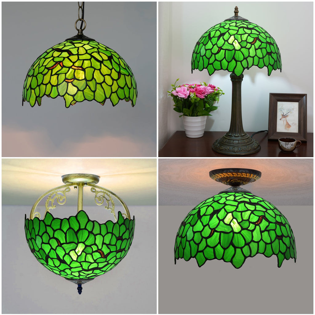 Tiffany Style Lampshade in Green Dragonfly Mosaic Glass