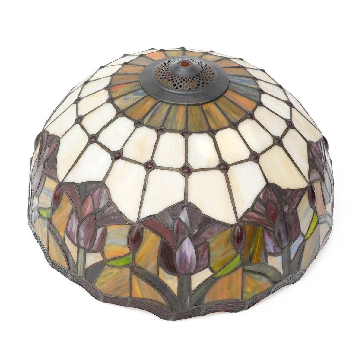 Tiffany-style lampshade in tinted glass with amber tulip patterns