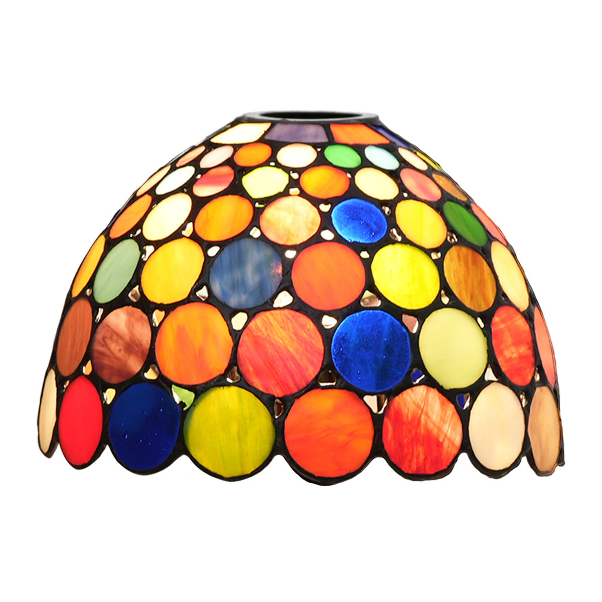 Tiffany-style lampshade with a mosaic of multicolored circles
