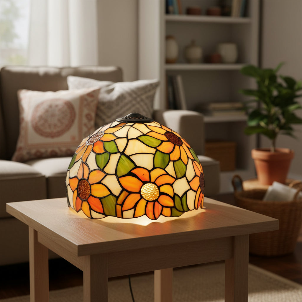 Tiffany-style lampshade with colorful sunflowers