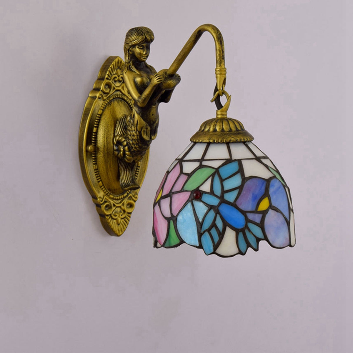 Tiffany Style Mermaid Wall Sconce in Stained Glass