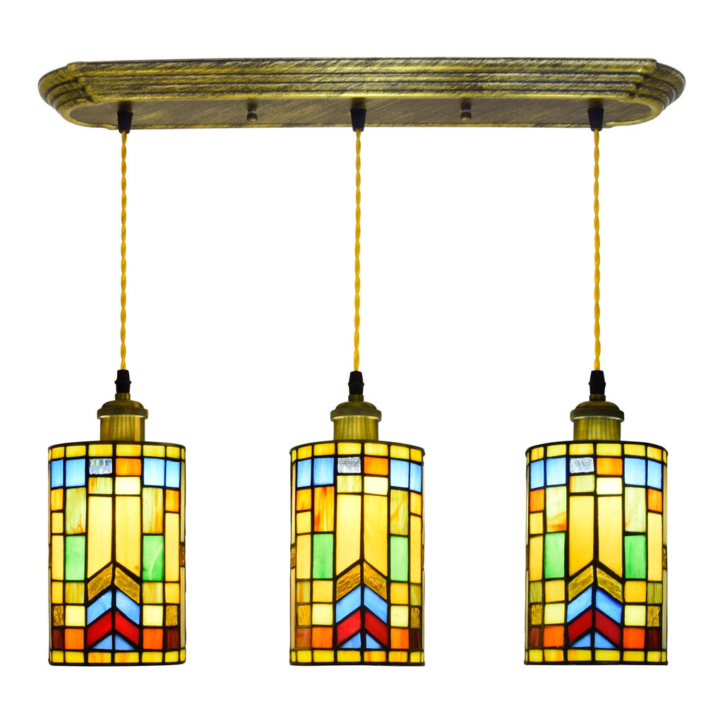 Tiffany Style Multicolored Stained Glass Triple Pendant Light