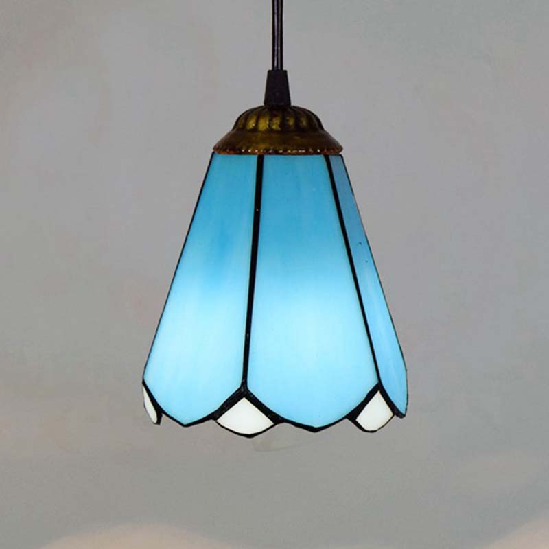 Tiffany Style Pendant Light in Faceted Blue Glass