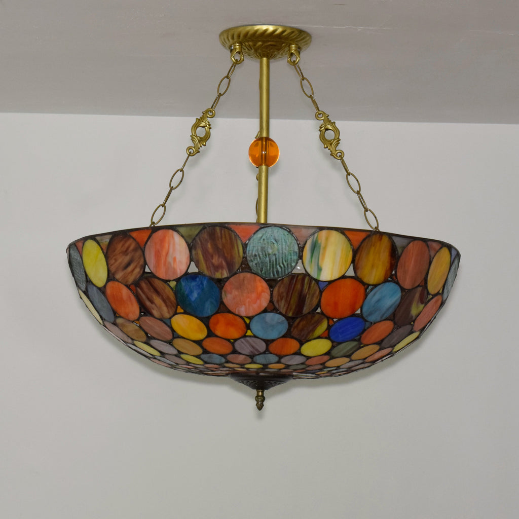 Tiffany-style pendant light in multicolored tinted glass