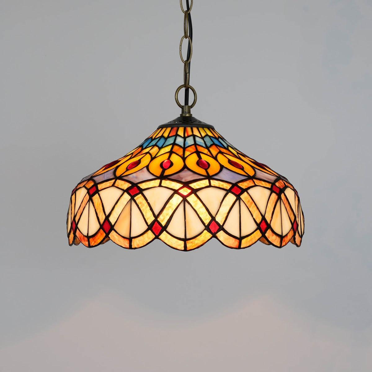 Tiffany-style pendant light in multicoloured tinted glass