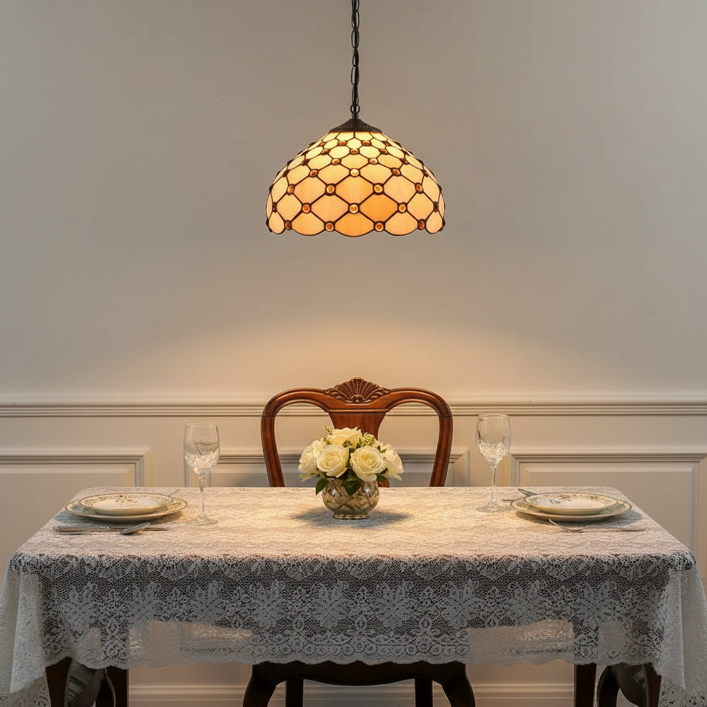 Tiffany Style Pendant Light with Amber Jewels