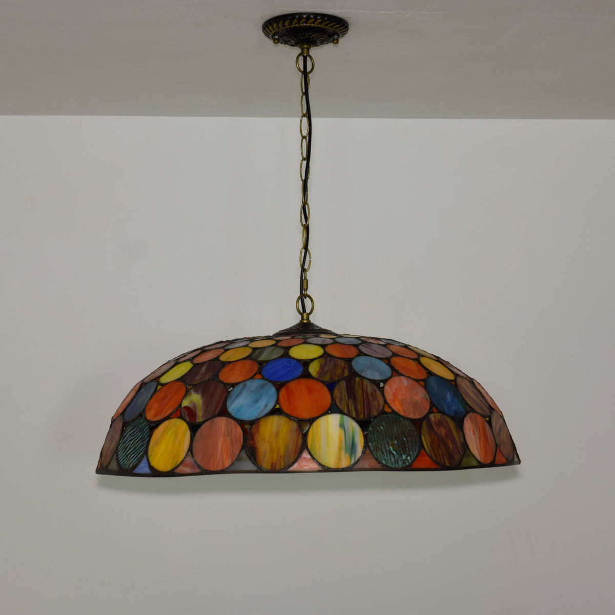Tiffany Style Pendant Light with Multicolored Circles