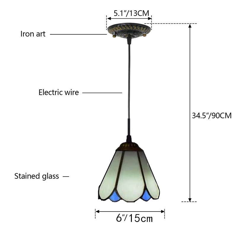Tiffany-style stained glass and wrought iron pendant light