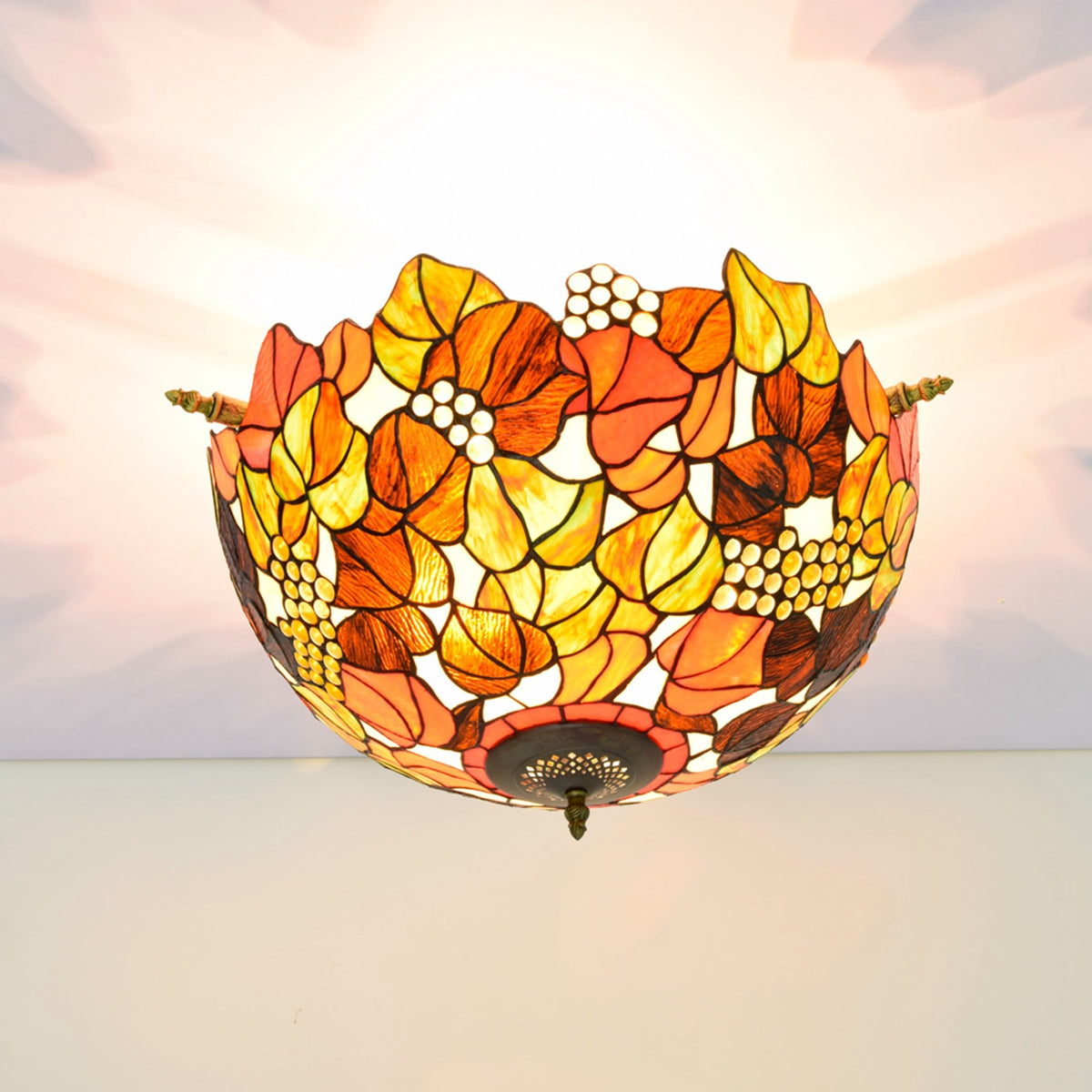 Tiffany-Style Stained Glass Ceiling Light, Autumn Colors