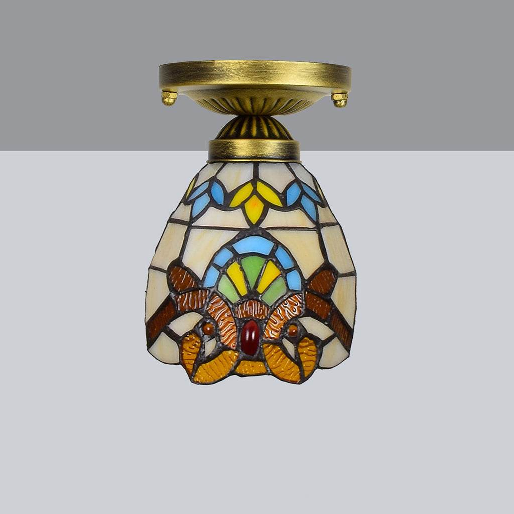 Tiffany-style stained glass ceiling light in multicolored glass
