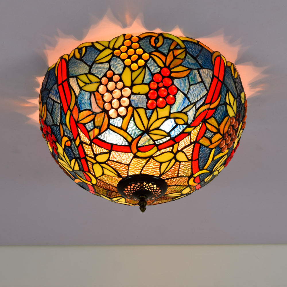 Tiffany Style Stained Glass Ceiling Light with Colorful Grapes