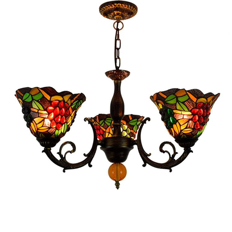 Tiffany Style Stained Glass Ceiling Light with Grapes and Bronze