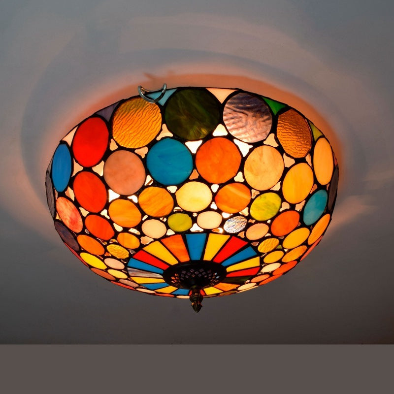 Tiffany-style stained glass ceiling light with vibrant circles
