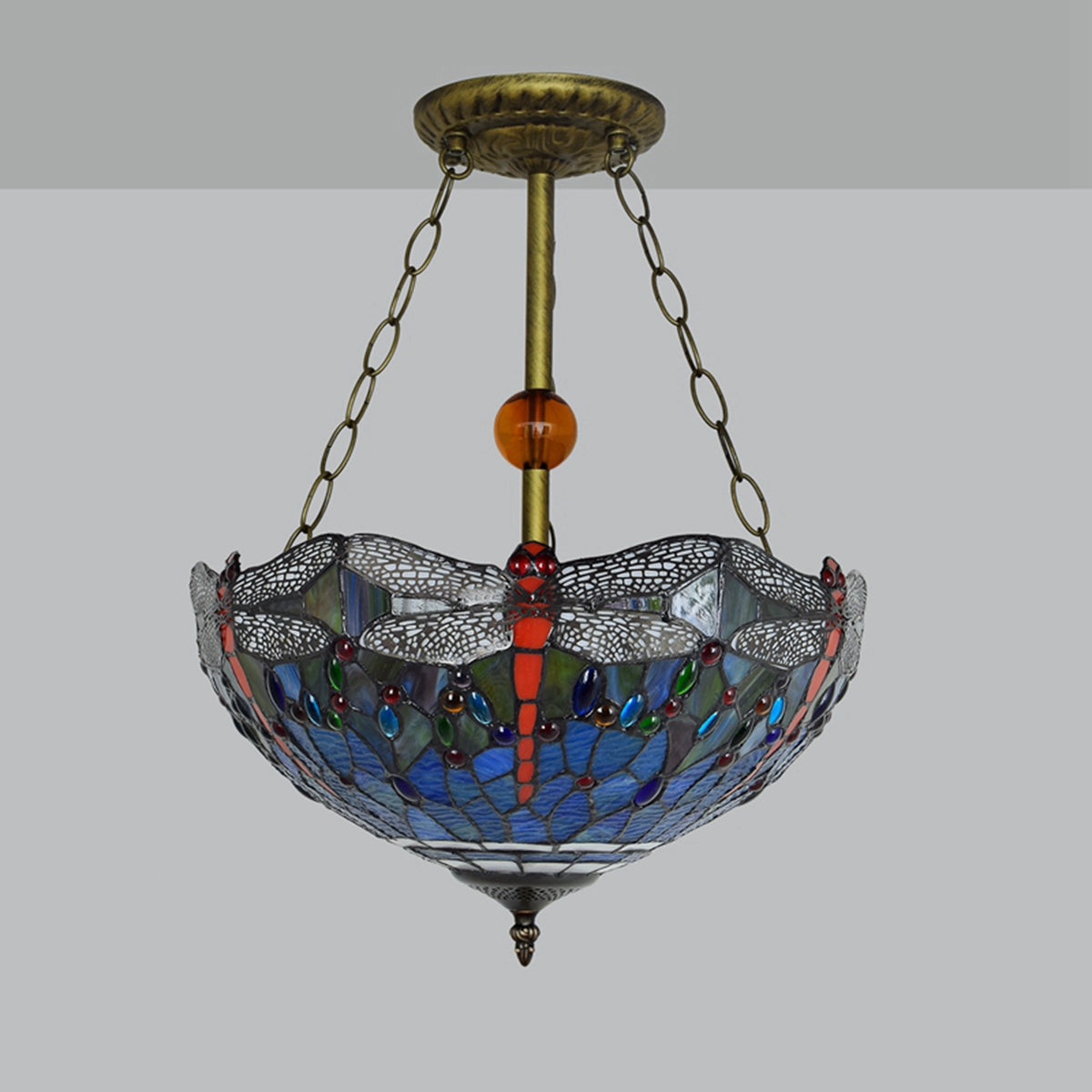 Tiffany Style Stained Glass Dragonfly Hanging Pendant Light