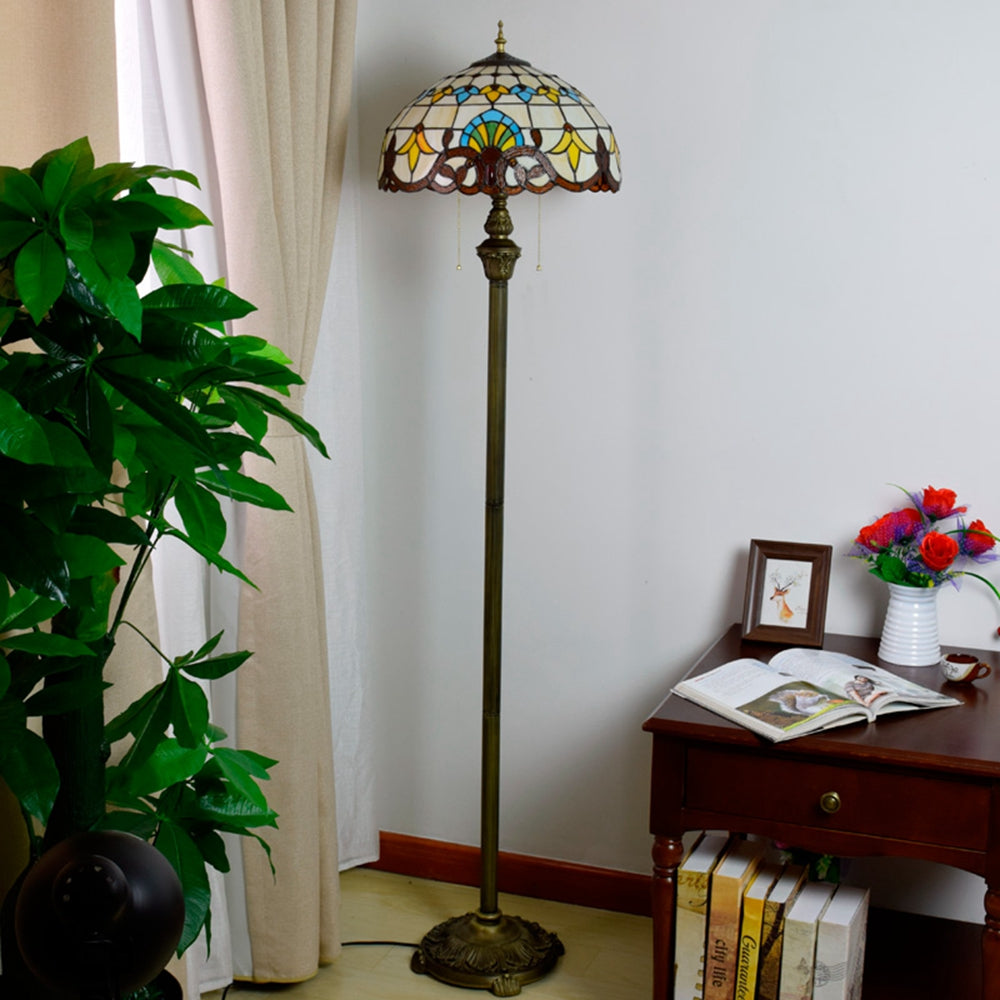 Tiffany-style stained glass floor lamp in multicolored glass