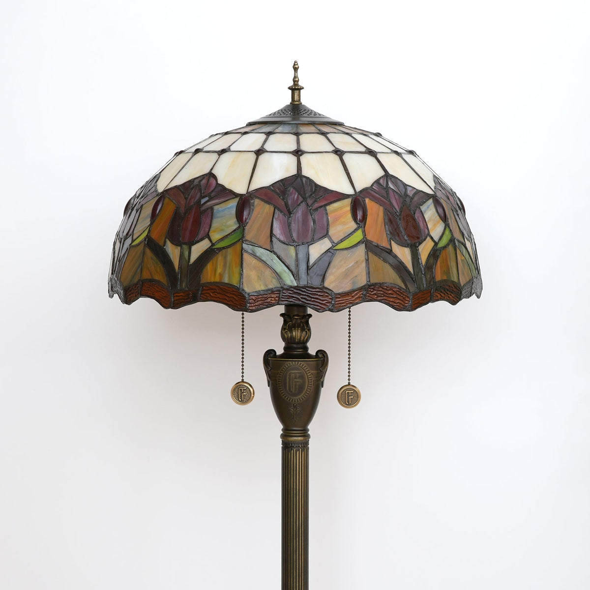 Tiffany-style stained glass floor lamp with floral motifs