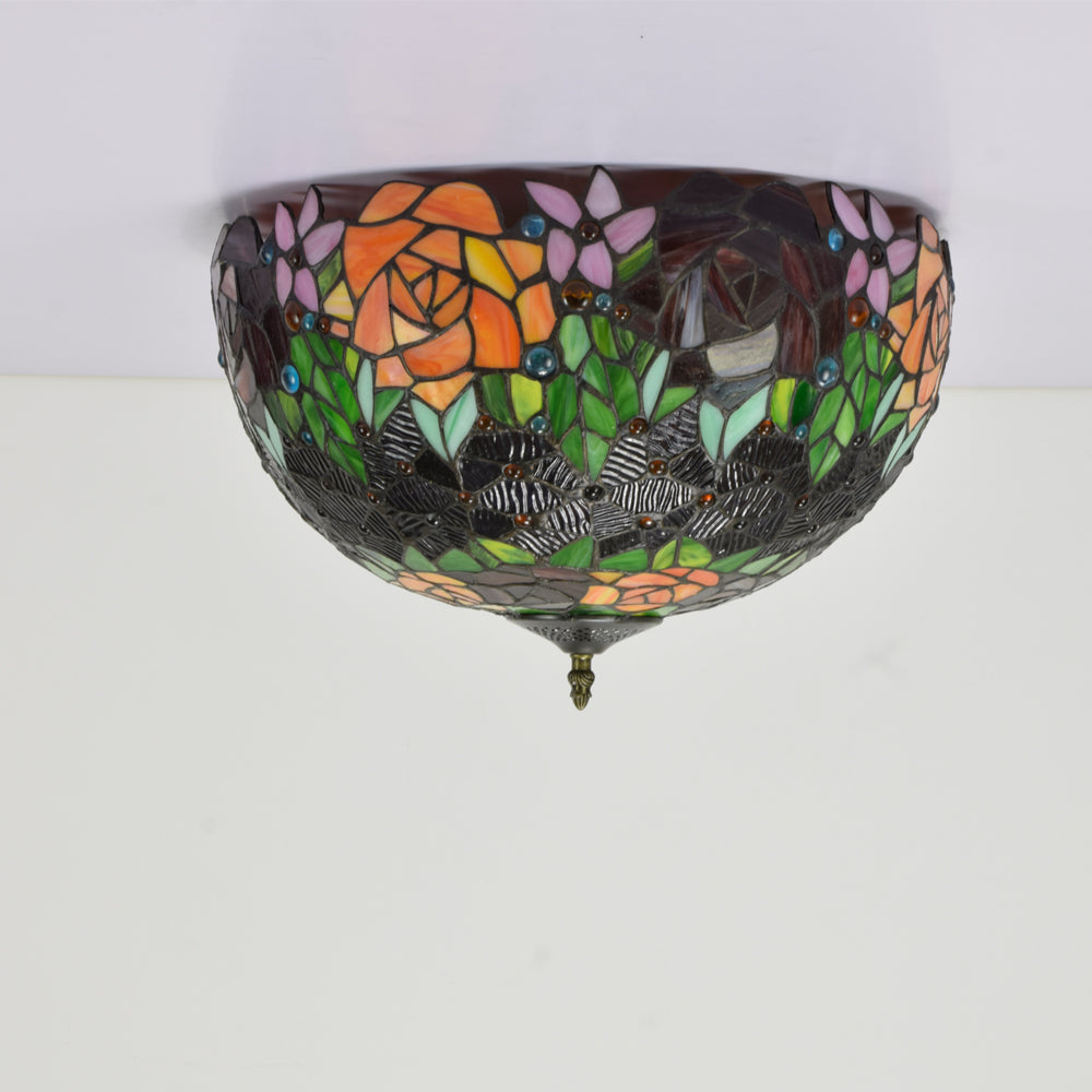 Tiffany Style Stained Glass Floral Basin Ceiling Light