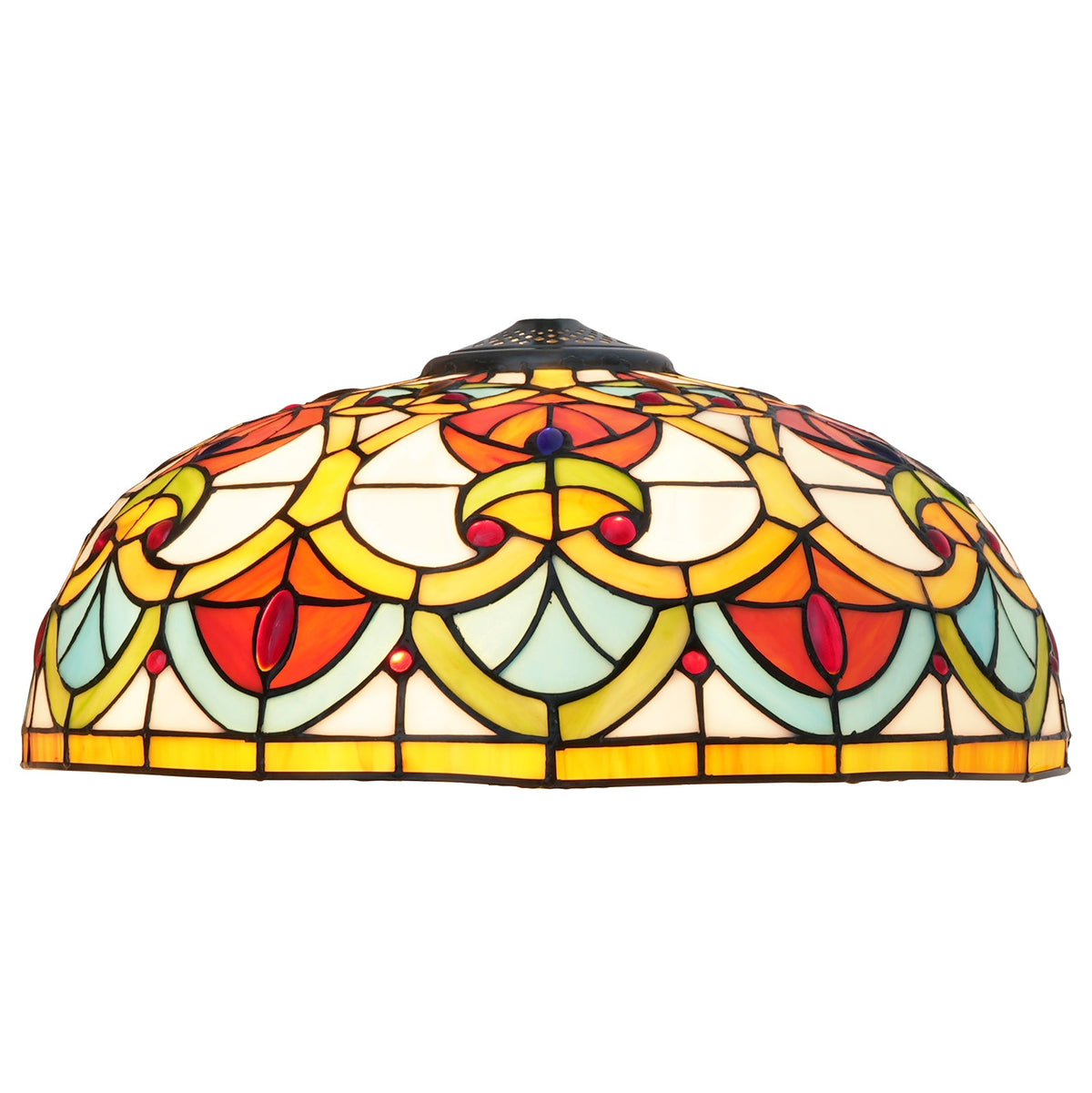 Tiffany-style stained glass lampshade with cabochons