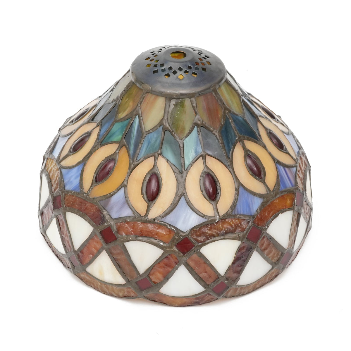 Tiffany-style stained glass lampshade with fruit motif